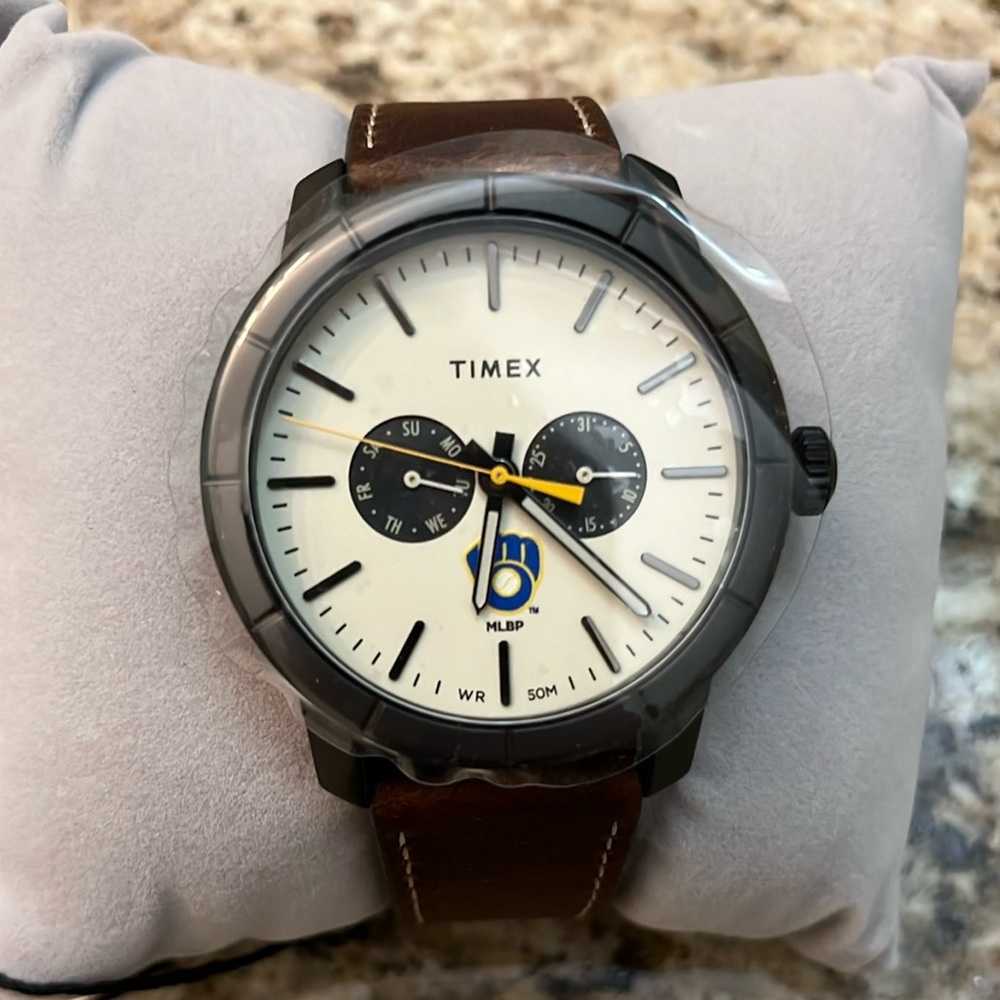Timex Milwaukee Brewers Watch with Brown Leather Band - Picture 3 of 6